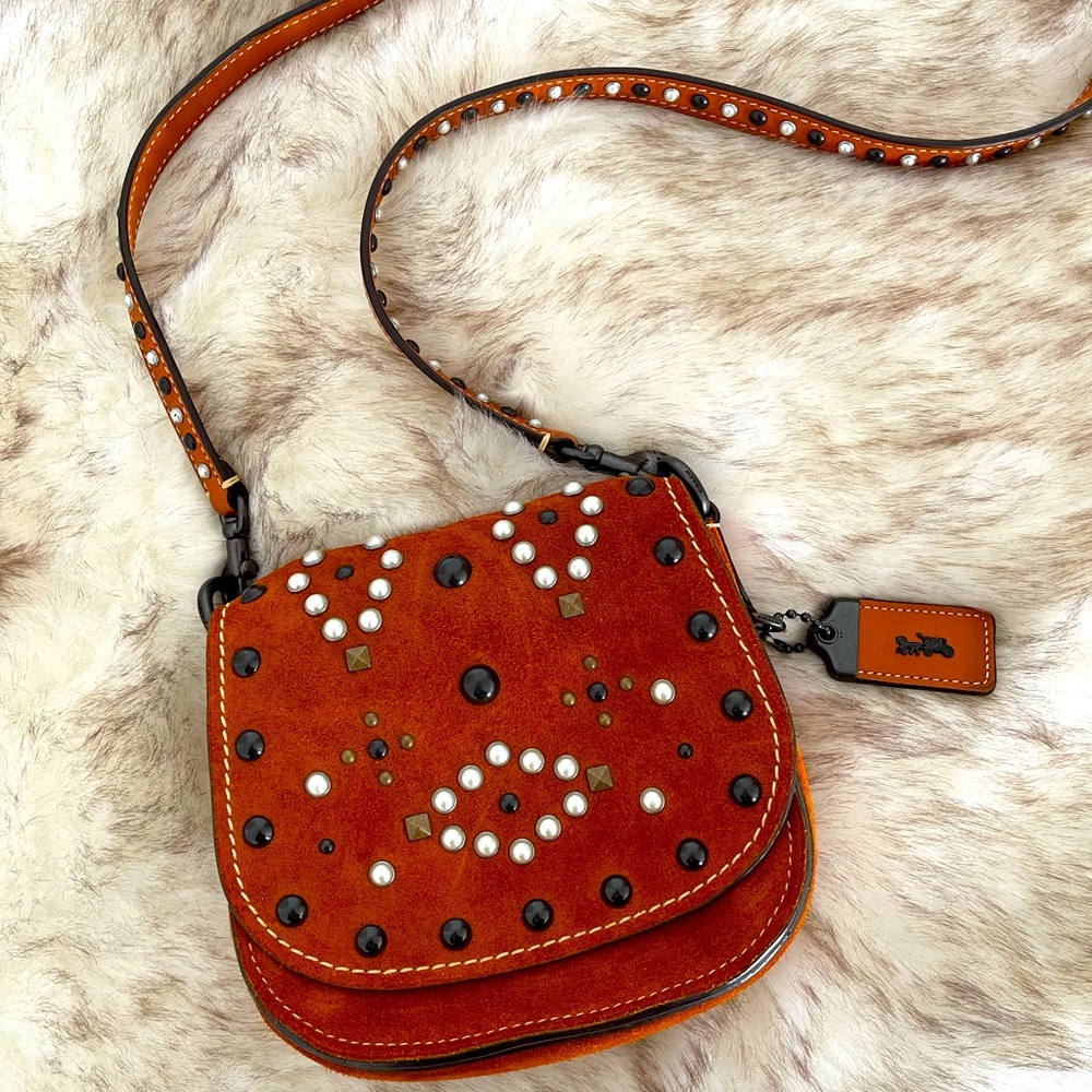 Coach 1941 Western Rivet Suede Saddle Bag 17, Ginger